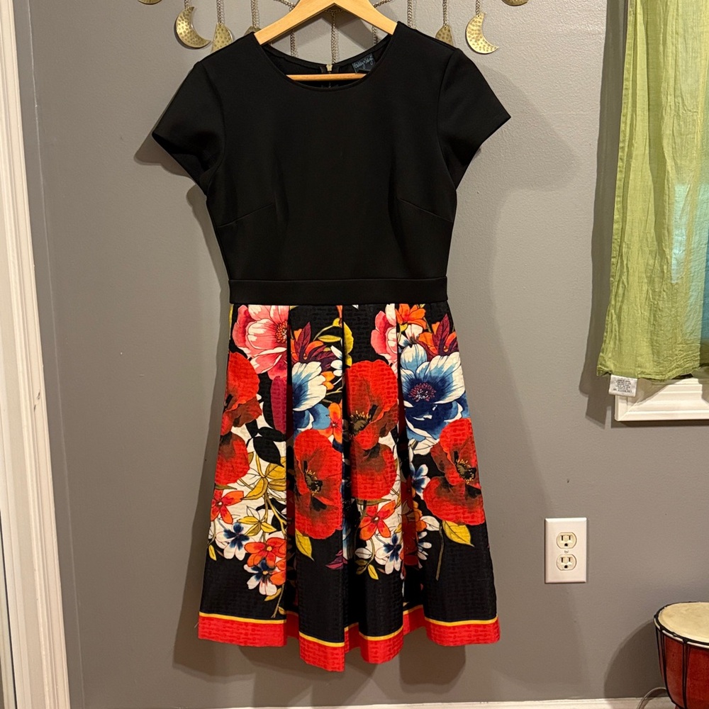 Gabby Skye Black Dress with Floral Skirt